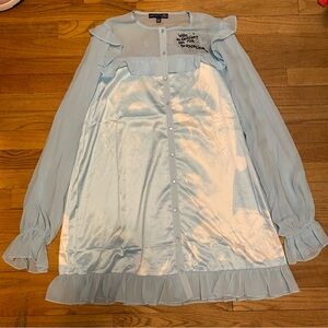 NWT Dolls Kill x The Exorcist Regan Blue Satin Babydoll Dress